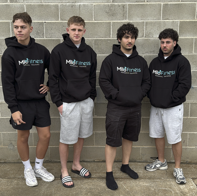 Chris V a client of Alex Milo wearing the MiloFitness hoodie